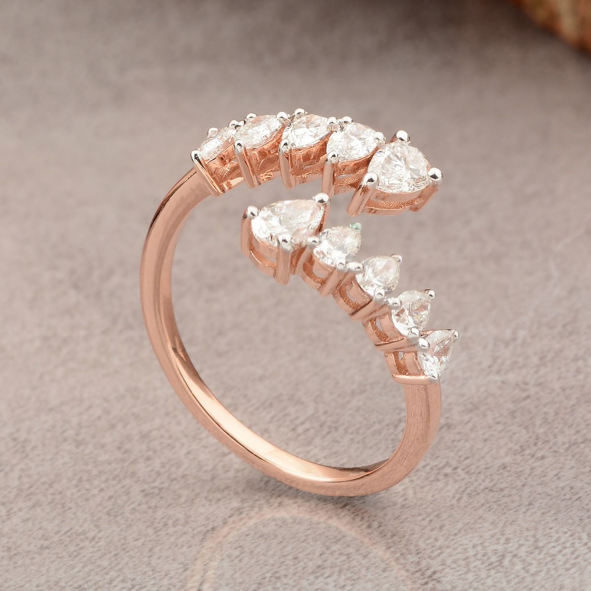 18k Rose Gold 1.00 TCW SI Clarity HI Color Diamond Party Wear Cuff Ring Jewelry For Women