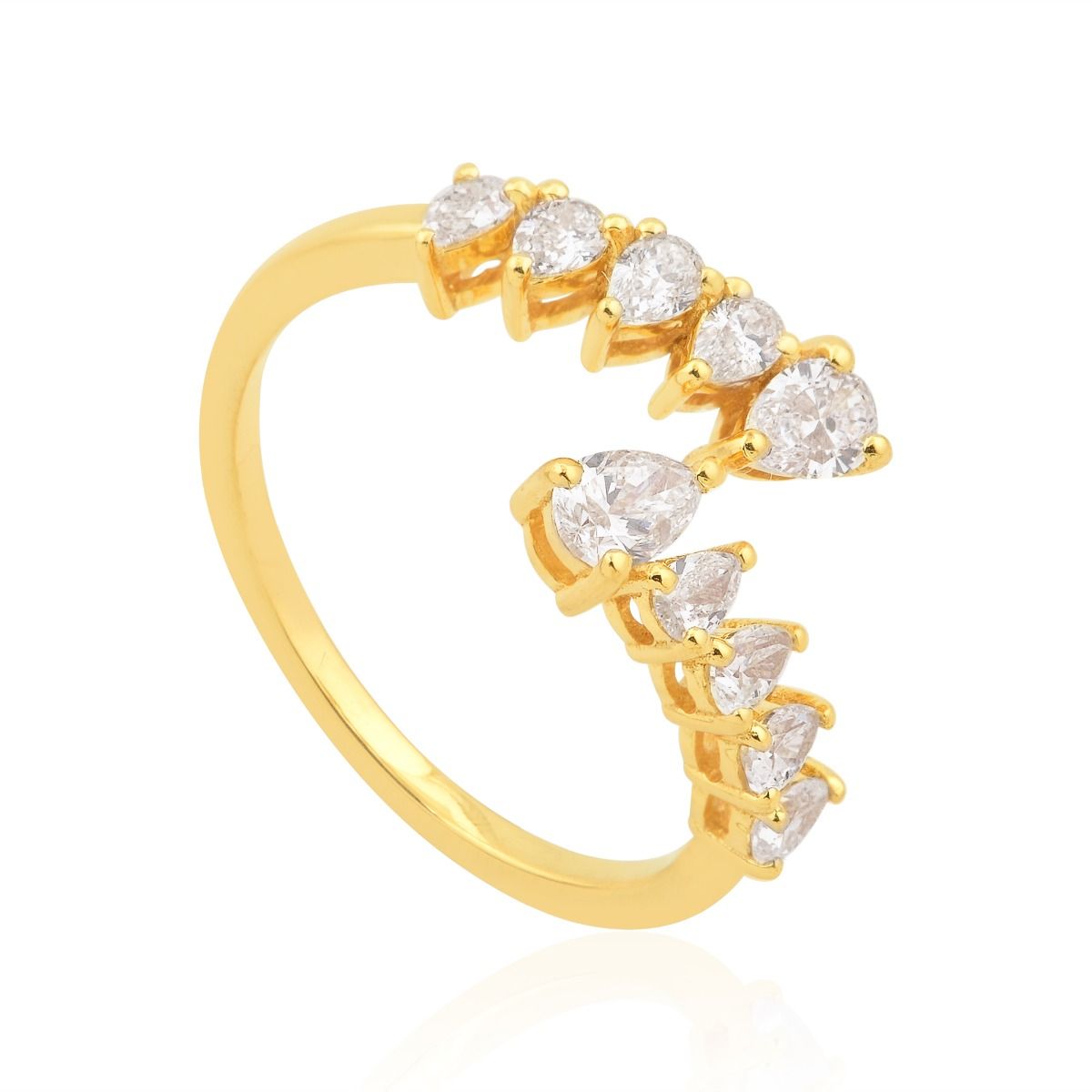 Yellow 18K Gold Stackable Ring 0.90 TCW Pear SI/HI Diamond Handmade Jewelry | Party Wear Ring for Women