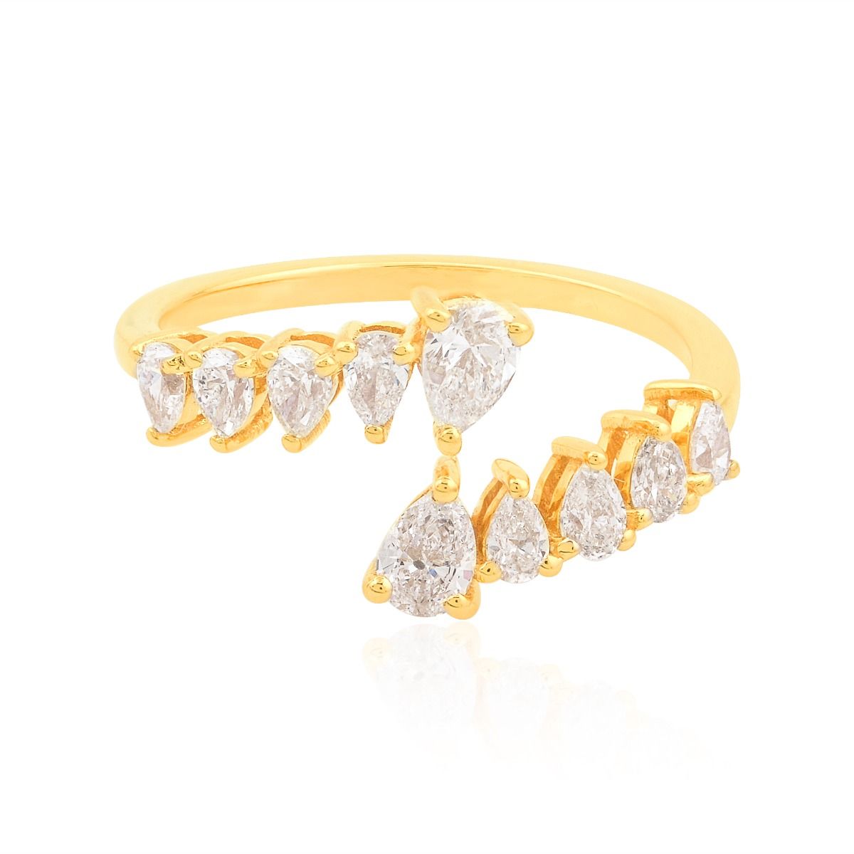 Yellow 18K Gold Stackable Ring 0.90 TCW Pear SI/HI Diamond Handmade Jewelry | Party Wear Ring for Women