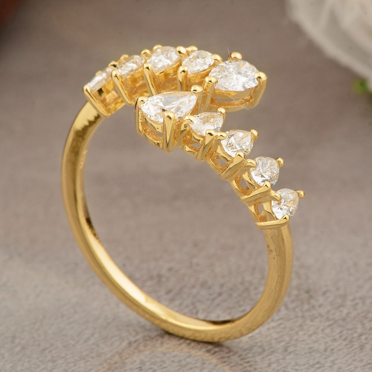 Yellow 18K Gold Stackable Ring 0.90 TCW Pear SI/HI Diamond Handmade Jewelry | Party Wear Ring for Women