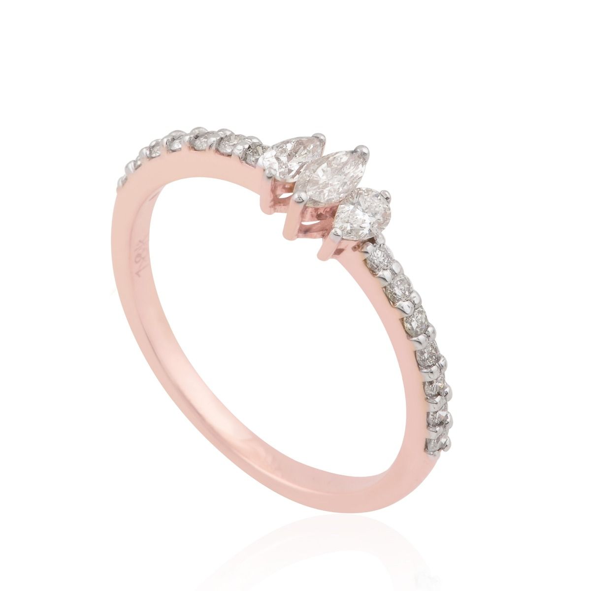 Solid 18k Rose Gold 0.50 Carats SI Clarity HI Color Marquise & Tear Drop Diamond Promise Ring For Her , Jewelry For Women