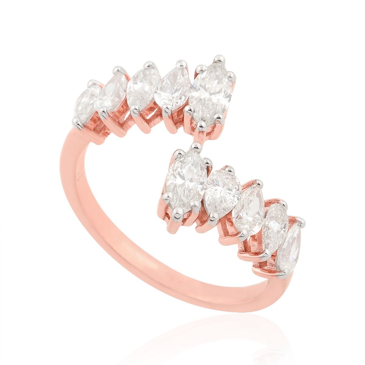 18k Rose Gold 1.50 TCW SI Clarity HI Color Diamond Party Wear Cuff Ring Jewelry For Women
