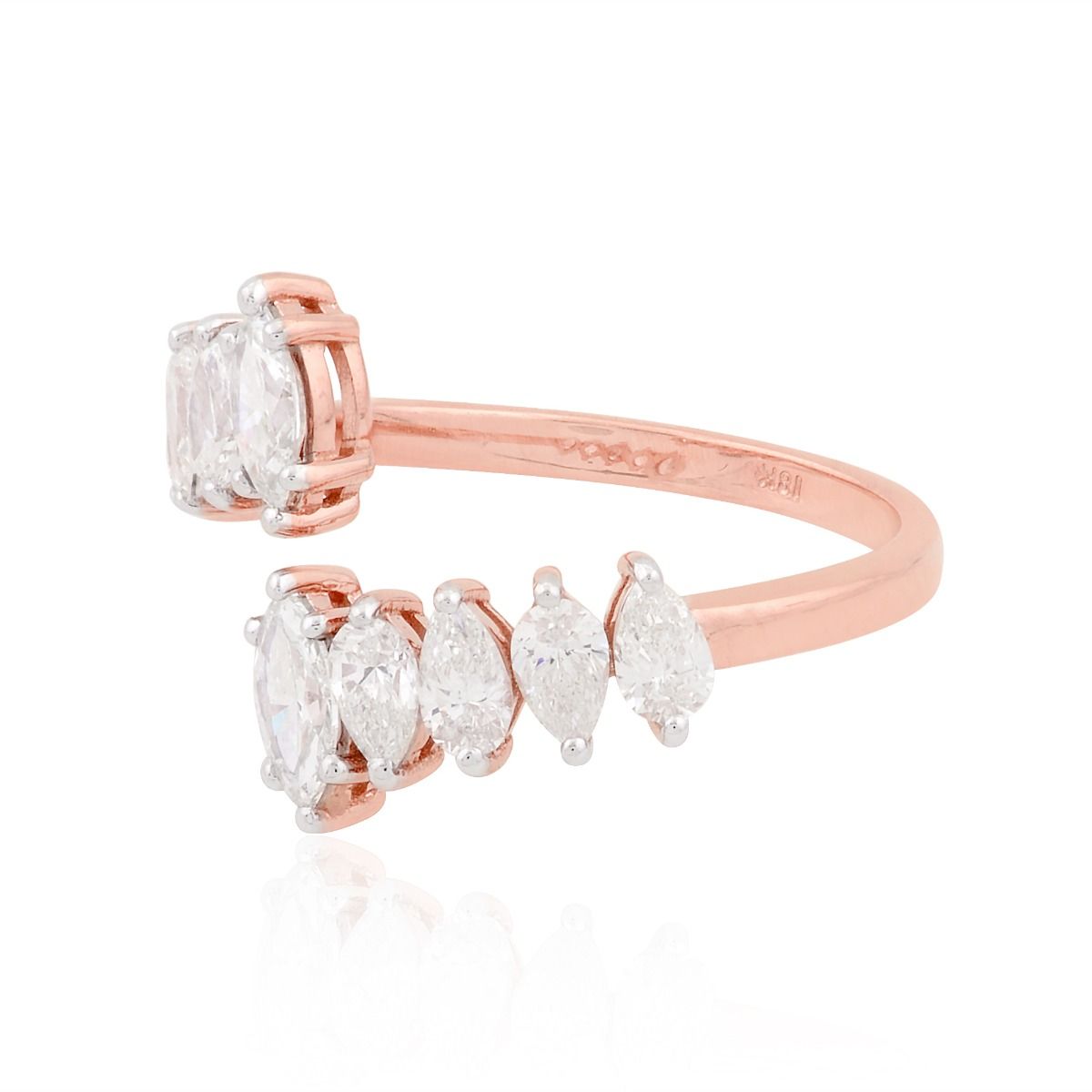 18k Rose Gold 1.50 TCW SI Clarity HI Color Diamond Party Wear Cuff Ring Jewelry For Women