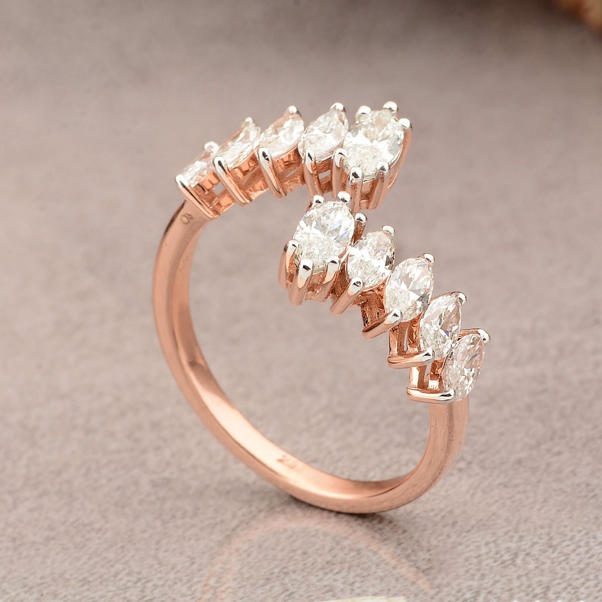 18k Rose Gold 1.50 TCW SI Clarity HI Color Diamond Party Wear Cuff Ring Jewelry For Women
