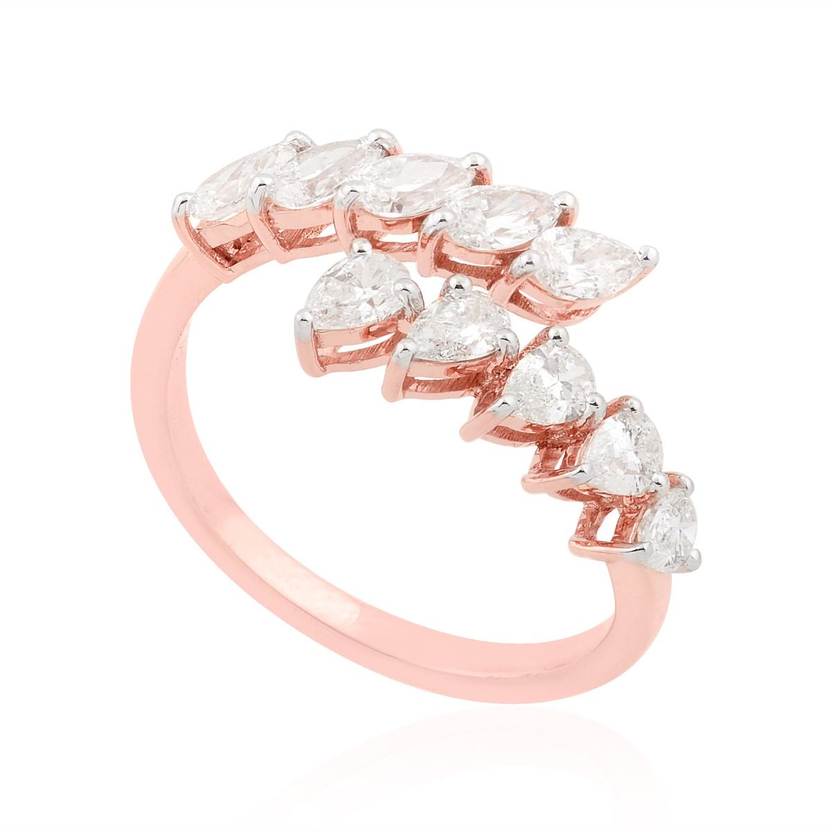 Elegant Cuff Ring For Your Loved Once 1.30 TCW SI Clarity HI Color Diamond Made In 18k Rose Gold Jewelry For Women