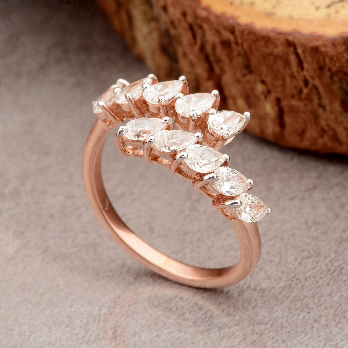 Elegant Cuff Ring For Your Loved Once 1.30 TCW SI Clarity HI Color Diamond Made In 18k Rose Gold Jewelry For Women