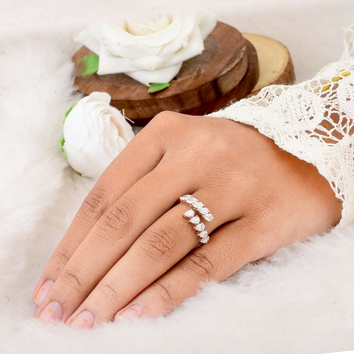 Elegant Cuff Ring For Your Loved Once 1.30 TCW SI Clarity HI Color Diamond Made In 18k Rose Gold Jewelry For Women