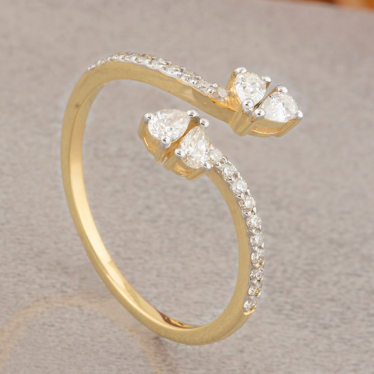 18k Yellow Gold 0.42 Carats SI Clarity HI Color Diamond Ring |Cuff Ring |Pear Diamond Ring |Party Wear Ring |Birthday Gift |Jewelry For Women