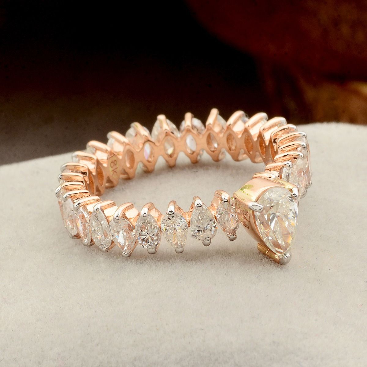 Rose 18K Gold Halo Eternity Ring 2.65 TCW Pear Diamond Handmade Jewelry | Party Wear Ring for Women