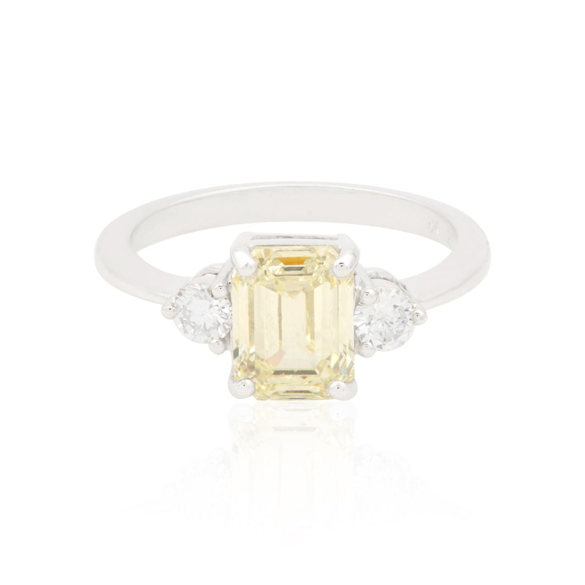 18K White Gold Three Gemstone Ring 2.32 TCW Natural Emerald Cut Diamond | Birthday Gift for Her