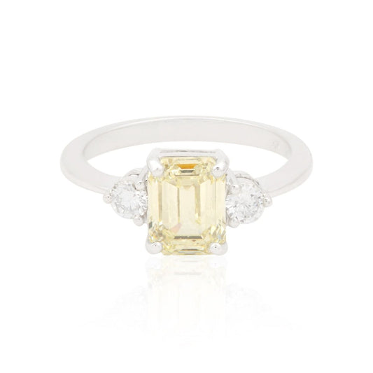 18K White Gold Three Gemstone Ring 2.32 TCW Natural Emerald Cut Diamond | Birthday Gift for Her