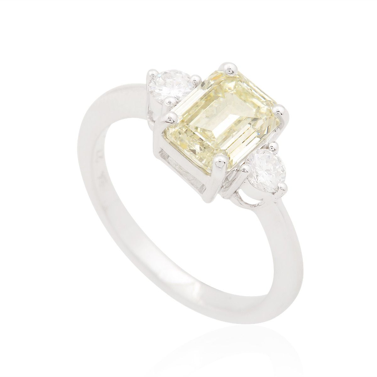 18K White Gold Three Gemstone Ring 2.32 TCW Natural Emerald Cut Diamond | Birthday Gift for Her