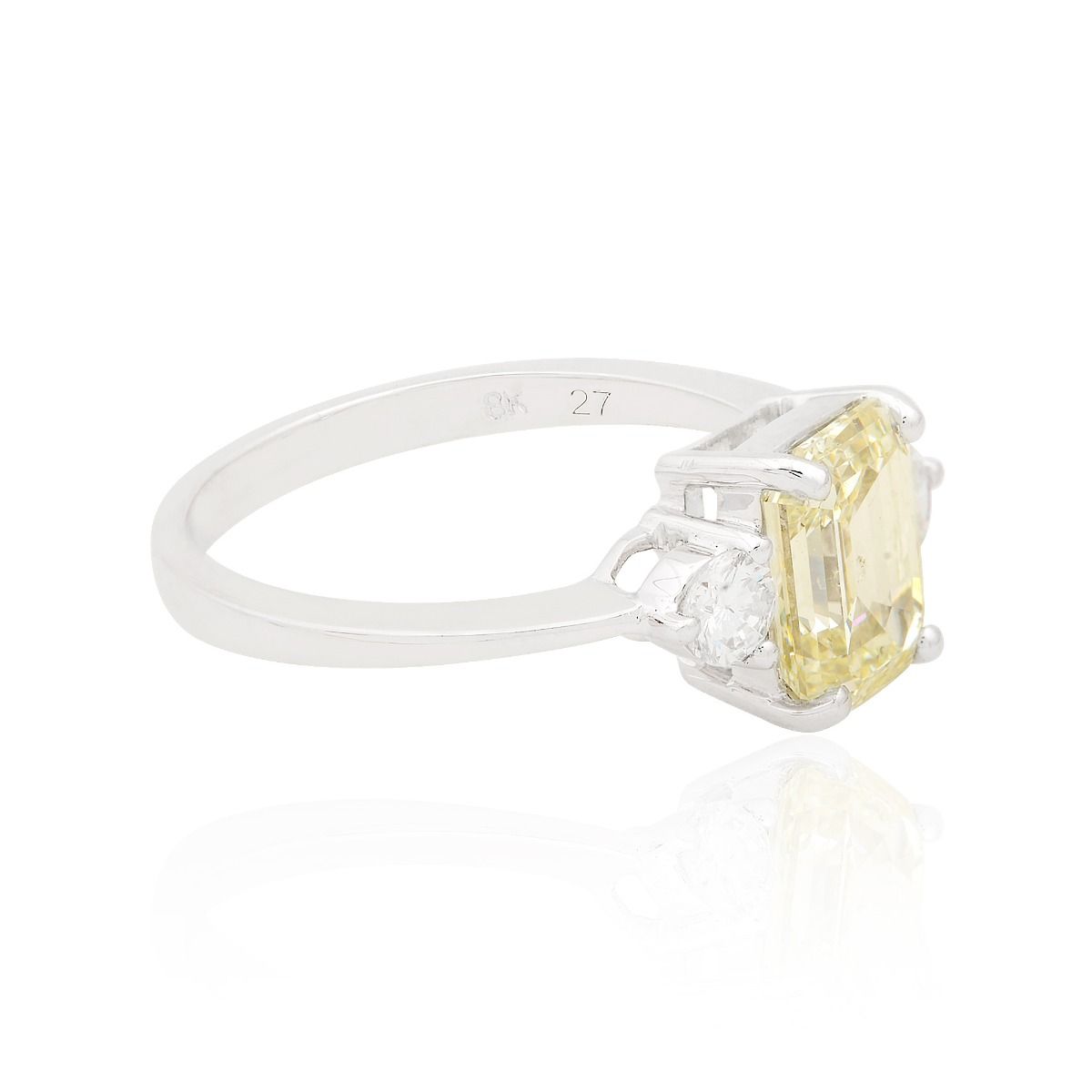 18K White Gold Three Gemstone Ring 2.32 TCW Natural Emerald Cut Diamond | Birthday Gift for Her