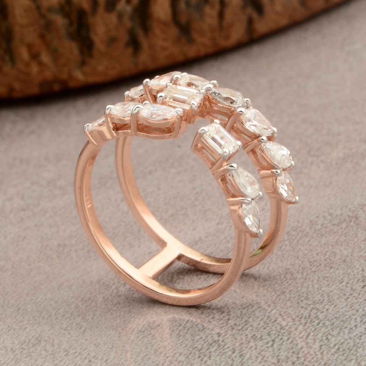 Rose 18K Gold Cuff Ring 1.35 TCW Si/Hi Multi Diamond | Fine Jewelry Christmas Gift for Women