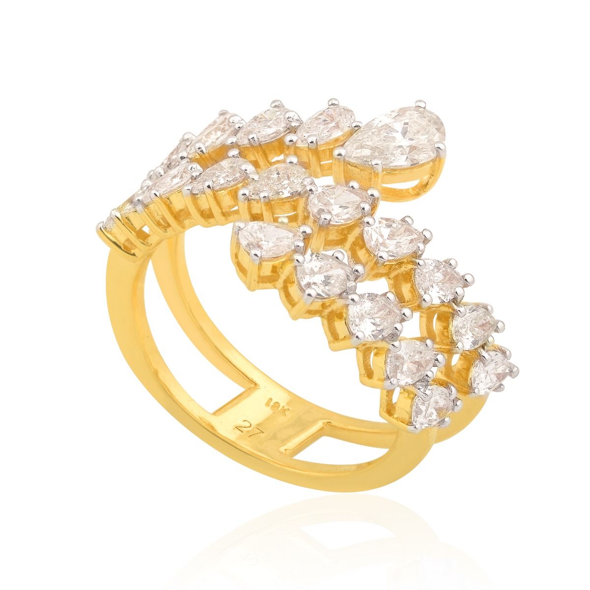 2.35 TCW Multi Pear Si/Hi Diamond Cuff Ring Yellow 18K Gold | Party Wear Ring Jewelry for Her