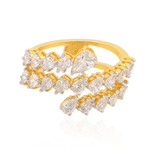 2.35 TCW Multi Pear Si/Hi Diamond Cuff Ring Yellow 18K Gold | Party Wear Ring Jewelry for Her