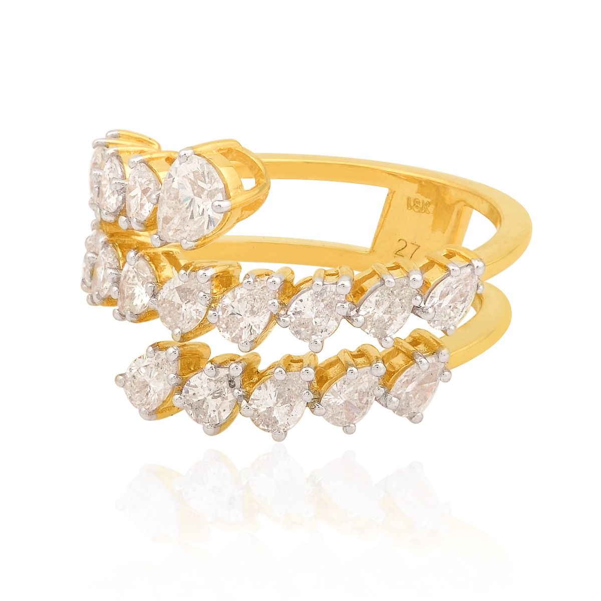 2.35 TCW Multi Pear Si/Hi Diamond Cuff Ring Yellow 18K Gold | Party Wear Ring Jewelry for Her