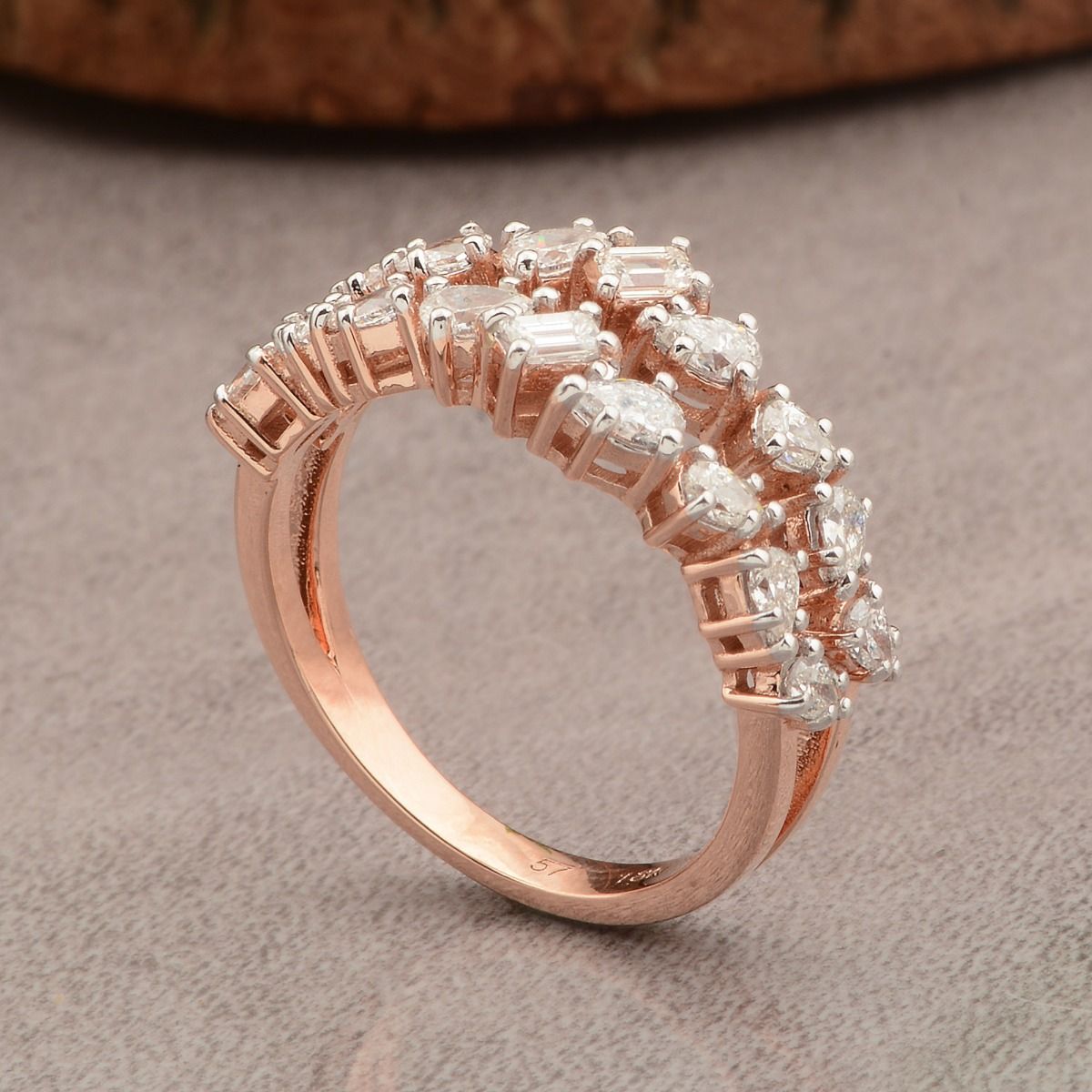 1.01 TCW Diamond Si/Hi Statement Ring Rose 18K Gold | New Year Gift for Her