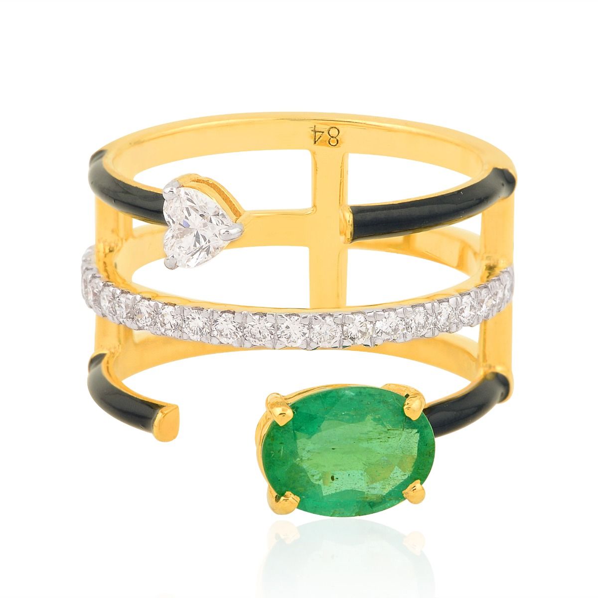 1.67 TCW Zambian Emerald Cuff Ring Diamond Yellow 18K Gold Black Enamel Jewelry |Party Wear Cuff Ring Fine Jewelry