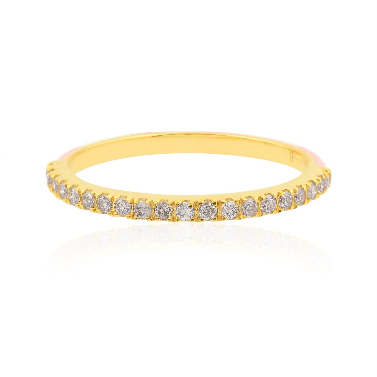 0.22 TCW Brilliant Cut SI/HI Diamond Eternity Ring 18K Yellow Gold Pink Enamel | Anniversary Gift for Her