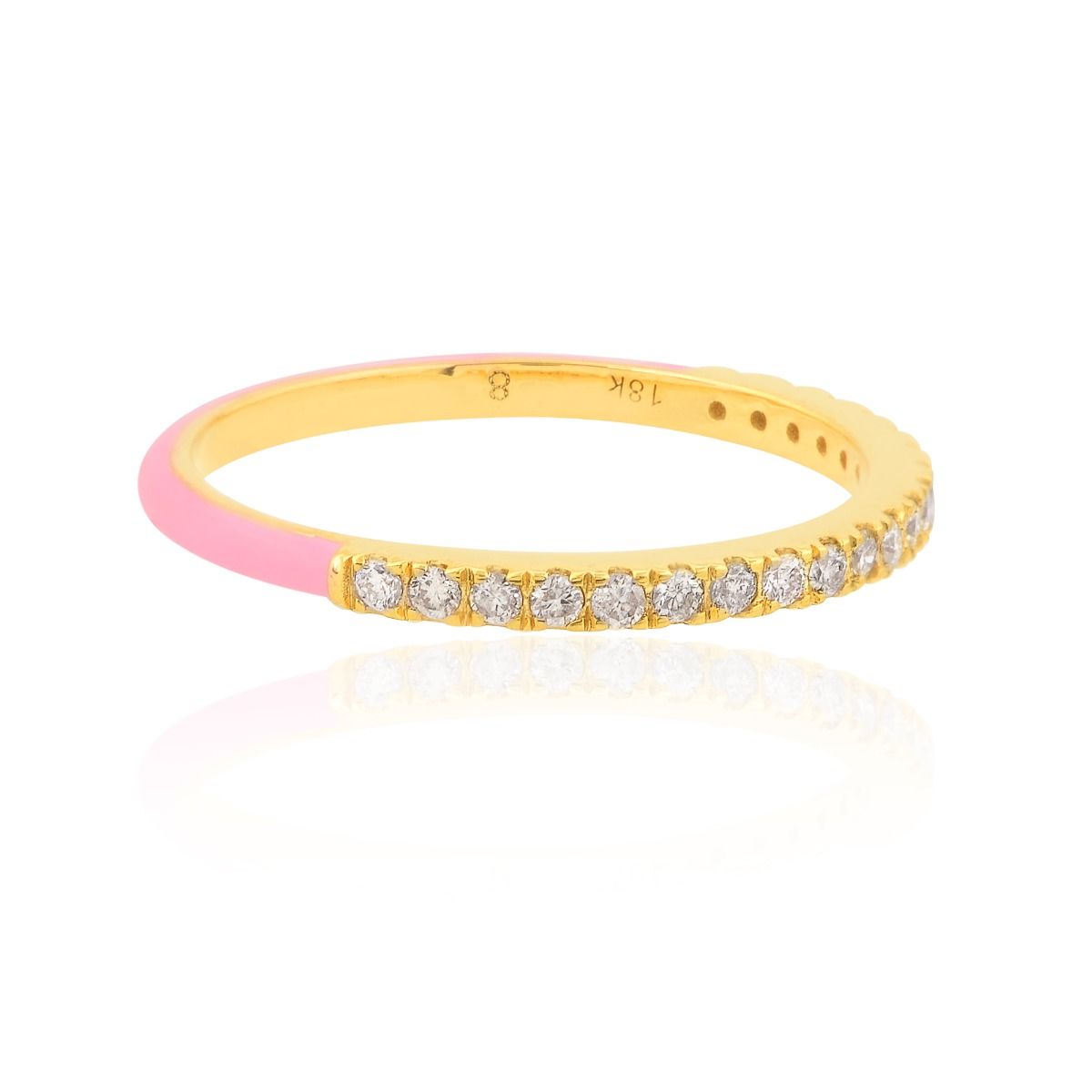 0.22 TCW Brilliant Cut SI/HI Diamond Eternity Ring 18K Yellow Gold Pink Enamel | Anniversary Gift for Her