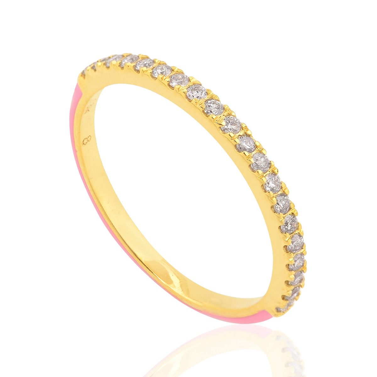 0.22 TCW Brilliant Cut SI/HI Diamond Eternity Ring 18K Yellow Gold Pink Enamel | Anniversary Gift for Her