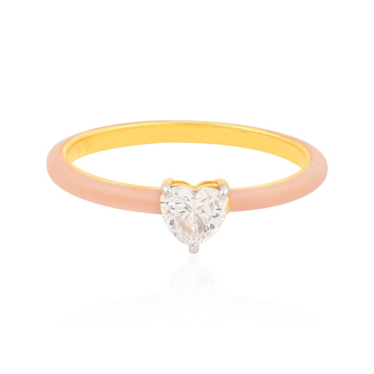 0.33 TCW Heart SI/HI Diamond SOLITAIRE Ring 18K Yellow Gold Pink Enamel Jewelry | Anniversary Gift for Her