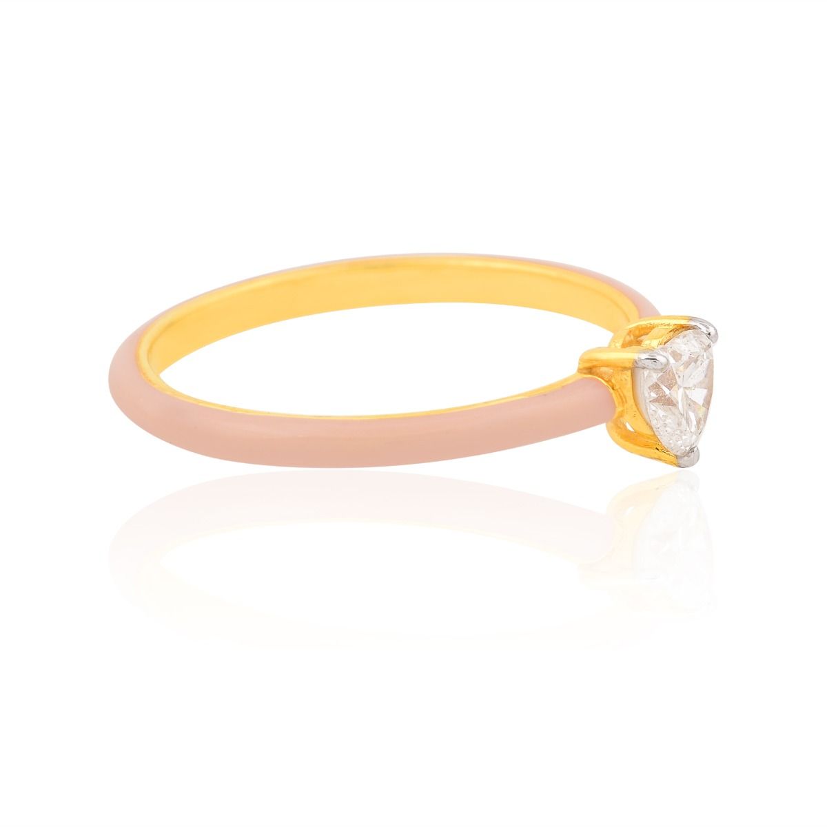 0.33 TCW Heart SI/HI Diamond SOLITAIRE Ring 18K Yellow Gold Pink Enamel Jewelry | Anniversary Gift for Her