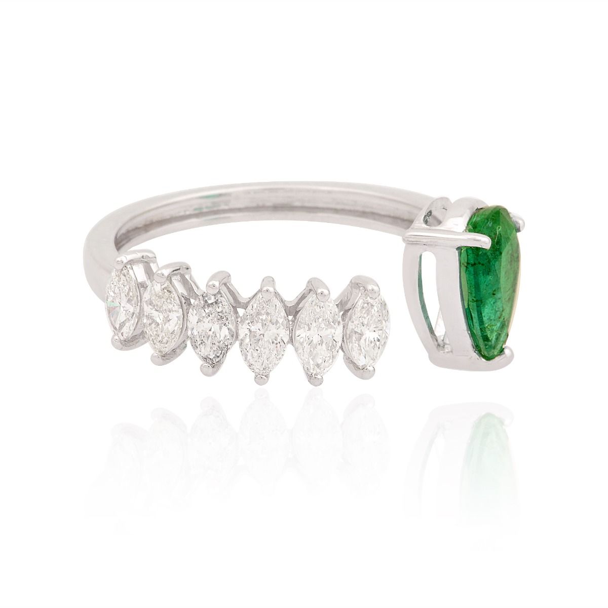 1.72 TCW Zambian Emerald Ring Open Adjustable Band 18K White Gold Diamond