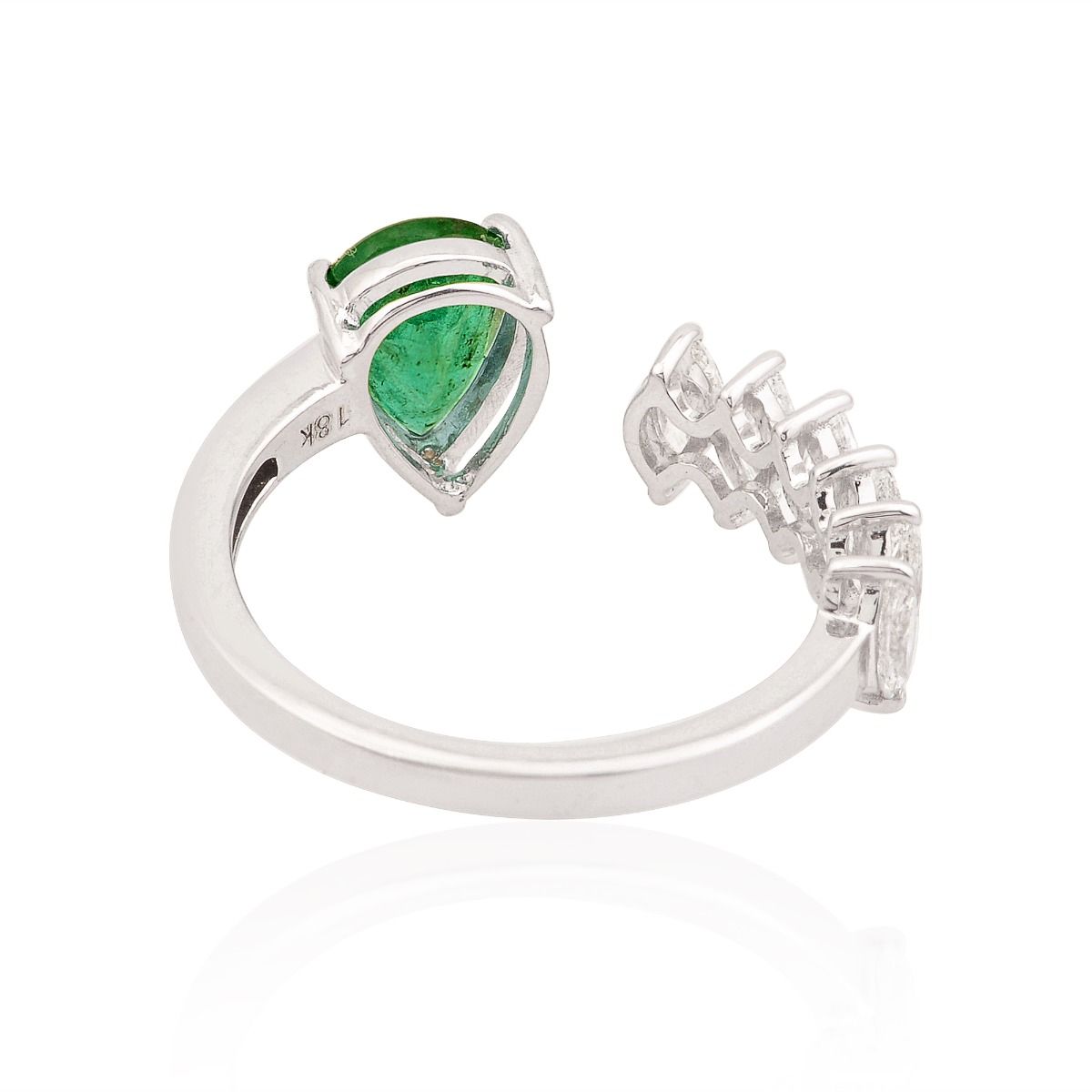 1.72 TCW Zambian Emerald Ring Open Adjustable Band 18K White Gold Diamond