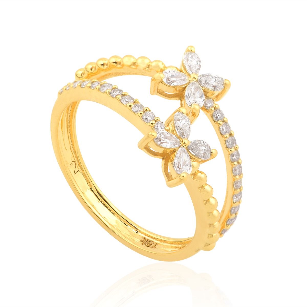 0.52 TCW Pear SI/HI Diamond Side Stone Ring 18K Yellow Gold Fine Jewelry Gift