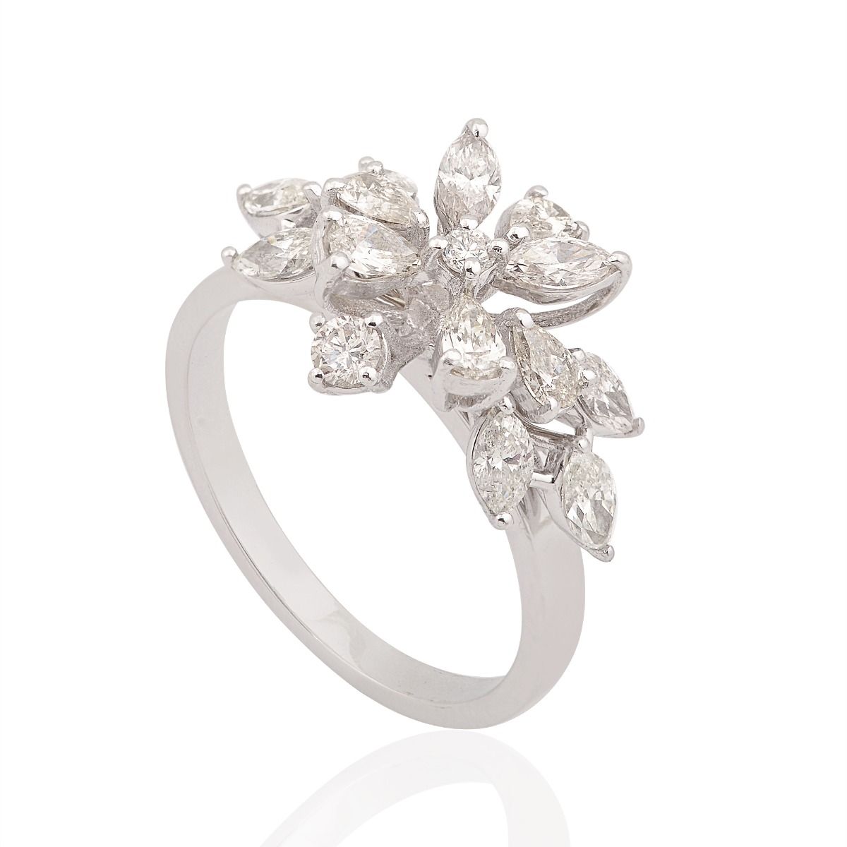 1.22 TCW SI/HI Diamond Multi Stone Floral Ring 18K White Gold | Party Wear Ring Jewelry for Women