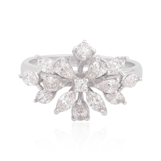 1.22 TCW SI/HI Diamond Multi Stone Floral Ring 18K White Gold | Party Wear Ring Jewelry for Women