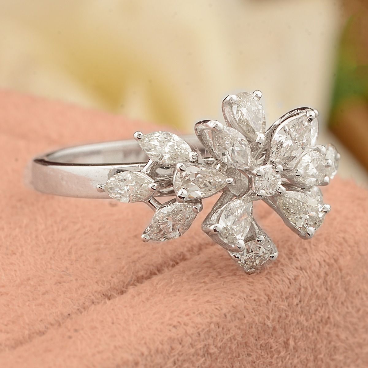 1.22 TCW SI/HI Diamond Multi Stone Floral Ring 18K White Gold | Party Wear Ring Jewelry for Women