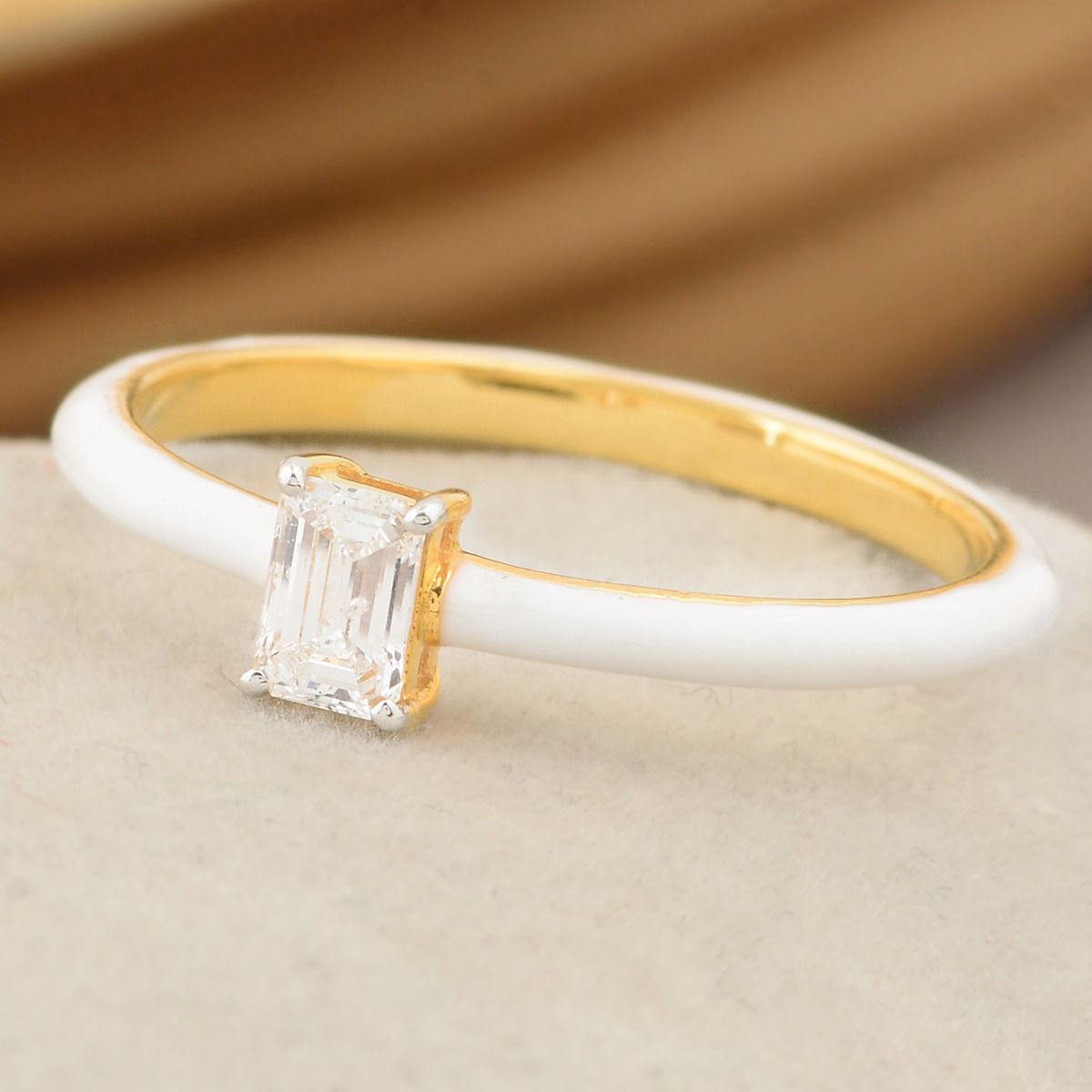 0.26 TCW Diamond Solitaire Ring 18K Yellow Gold Enamel Jewelry | Fine Ring Jewelry for Women