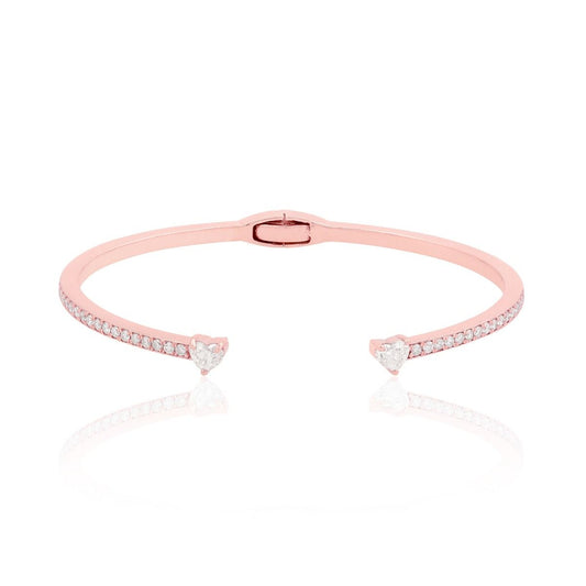 14k Rose Gold 1.95 TCW SI Clarity HI Color Heart Diamond Cuff Bangle/Bracelet Gift For Women