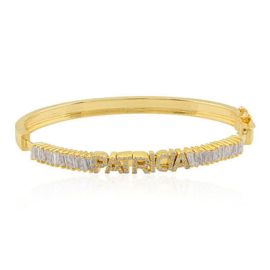 14k Yellow Gold 1.45 TCW SI Clarity HI Color Baguette Diamond Lock Name Bangle/bracelet Gift For Her