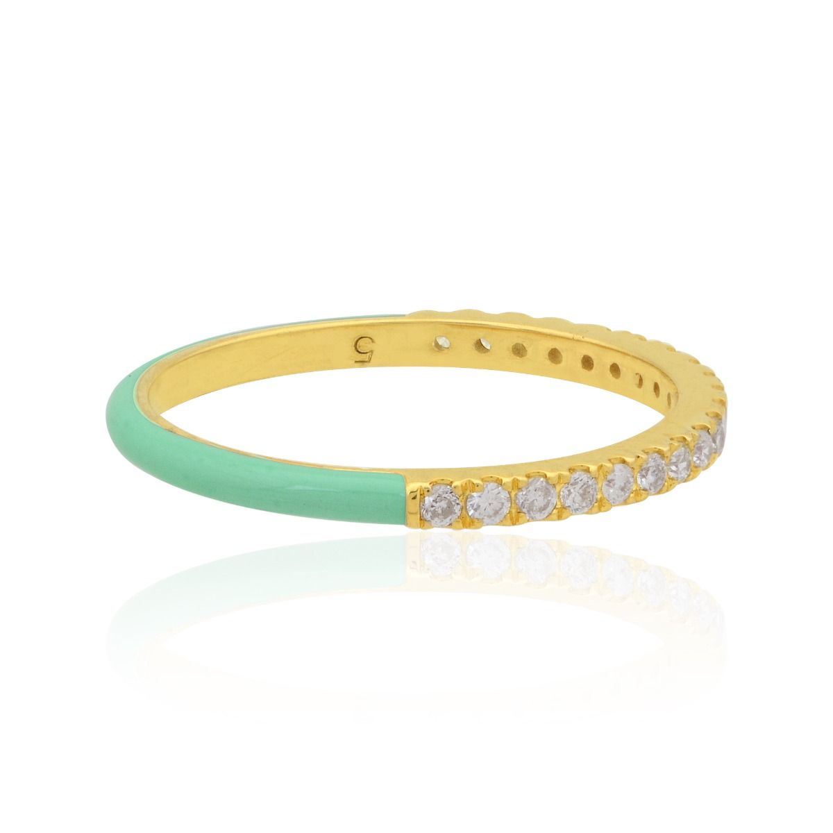 14k Yellow Gold 0.21 TCW SI Clarity HI Color Diamond Sea Green Enamel Ring |Band Ring |Jewelry For Her