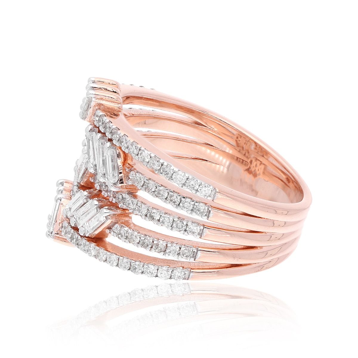 1.01 Carat HI Color SI Clarity Baguette Diamond Jewelry Solid 14k Rose Gold Multi Layer Ring Birthday Gift For Her