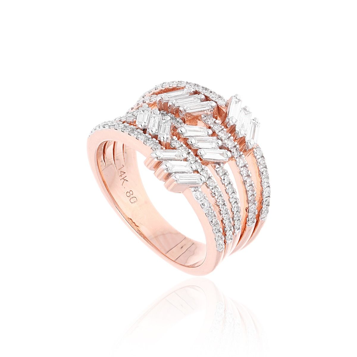 1.01 Carat HI Color SI Clarity Baguette Diamond Jewelry Solid 14k Rose Gold Multi Layer Ring Birthday Gift For Her