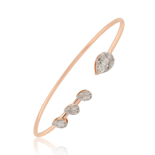 Natural 0.64 Carat Hi Color Si Clarity Diamond Cuff Bangle Bracelet 18k Rose Gold Handmade Anniversary Jewelry