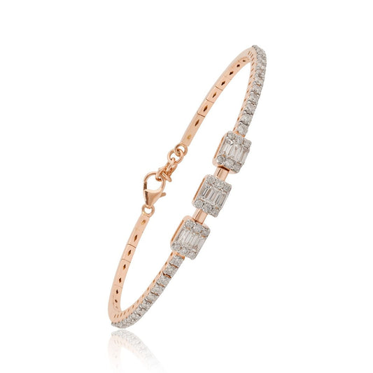 1.45 Carat Natural Diamond 18k Rose Gold Bangle Bracelet Wedding Jewelry