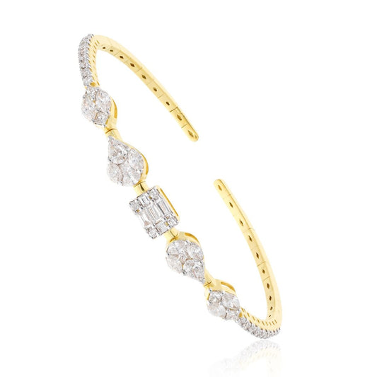 Natural 2.91 Carat Hi Color Si Clarity Diamond Cuff Bangle Bracelet 18k Yellow Gold Handmade Jewelry