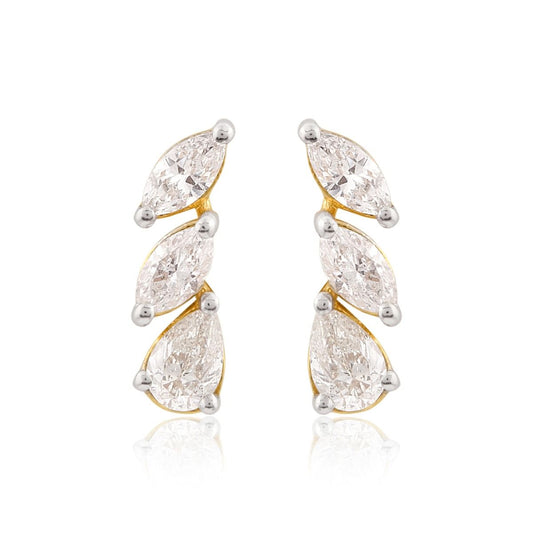 18k Yellow Gold Handmade Stud Earrings Natural 0.85 Carat Hi Color Si Clarity Diamond Jewelry Anniversary Gift