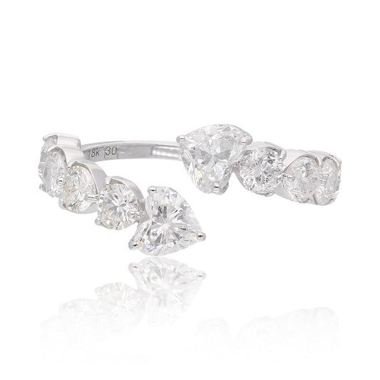 2.28 Carat HI/SI Round & Heart Diamond Wrap Ring Solid 18k White Gold Handmade Women Jewelry