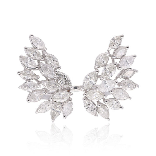 18k White Gold Handmade Cocktail Ring Natural 2.27 Carat HI/SI Marquise Diamond Jewelry
