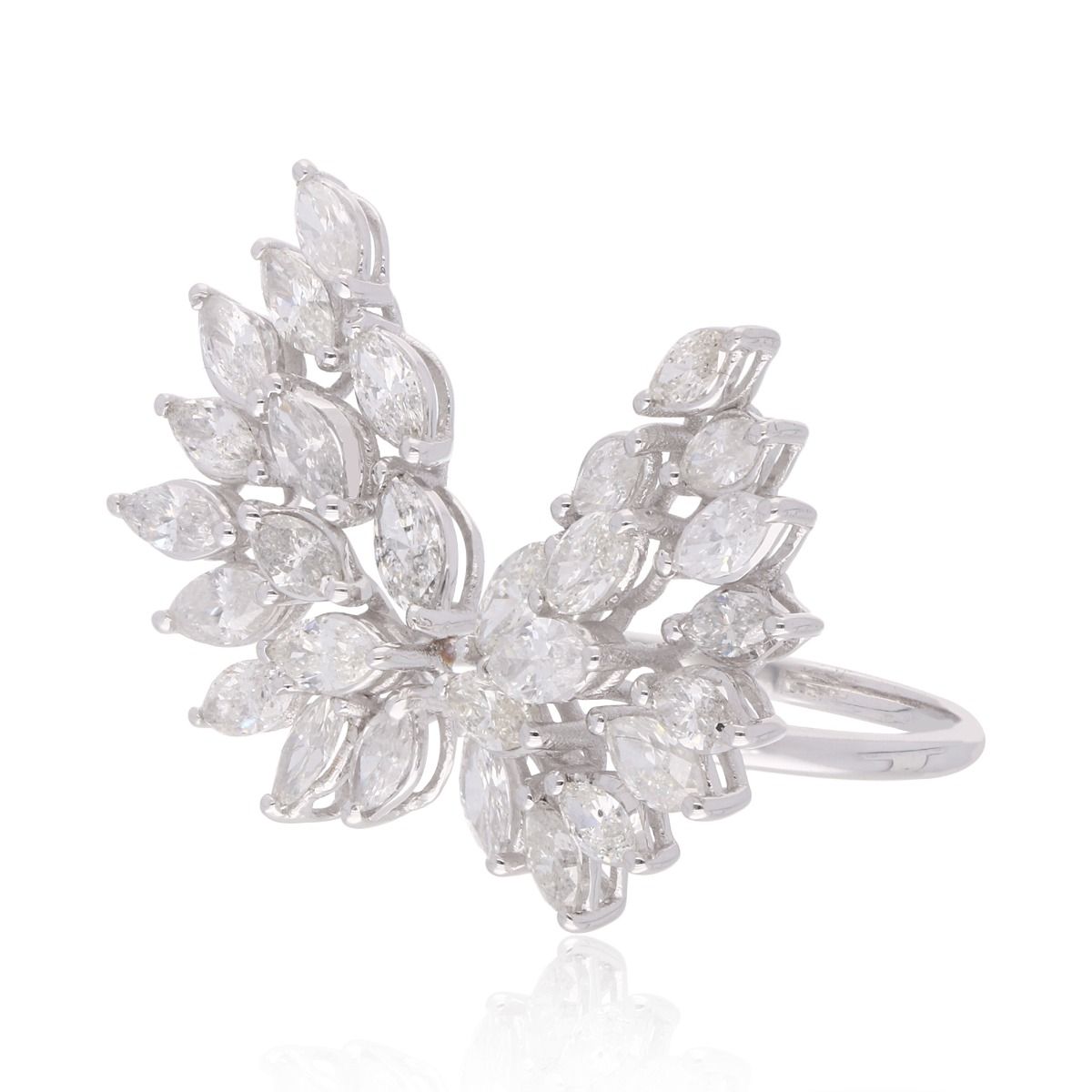 18k White Gold Handmade Cocktail Ring Natural 2.27 Carat HI/SI Marquise Diamond Jewelry