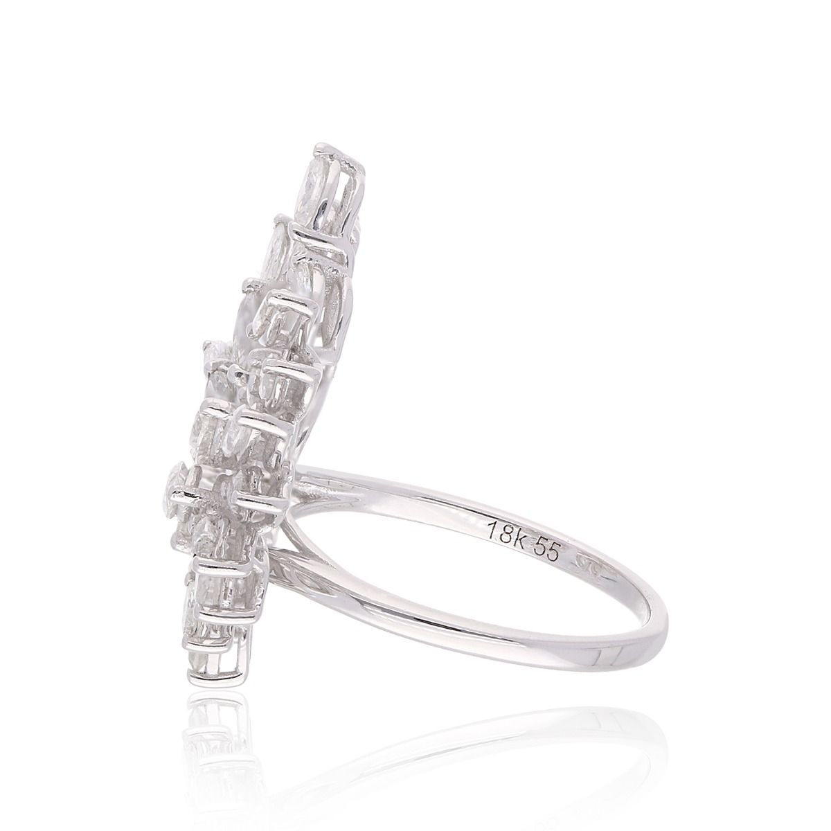 18k White Gold Handmade Cocktail Ring Natural 2.27 Carat HI/SI Marquise Diamond Jewelry
