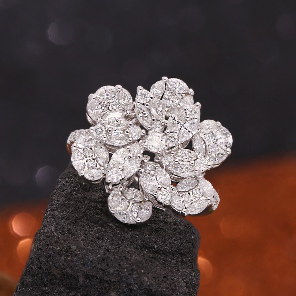 Solid 18k White Gold Handmade Floral Ring Natural 1.75 Carat HI/SI Diamond Jewelry