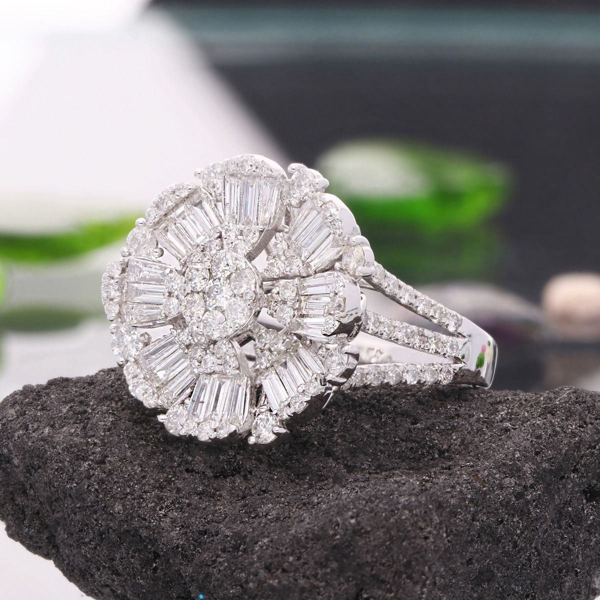 Natural 2.15 Carat HI/SI Diamond Floral Ring Solid 18k White Gold Handmade Jewelry Anniversary Gift For Her